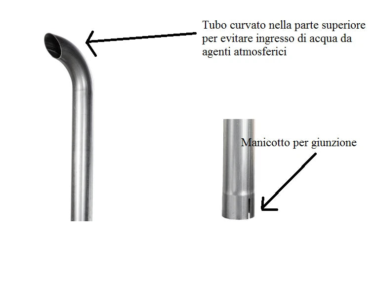 Prolunga marmitta curvata anti-pioggia con manicotto in acciaio alluminato